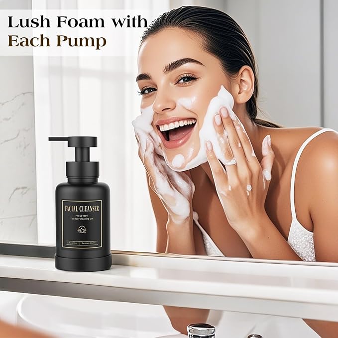 Luxspire Foaming Soap Dispenser, Glass Foam Pump Soap Dispenser, Non-Slip Hand Soap Dispenser with 5 Waterproof Labels, 15 Oz Refillable Liquid Soap Dispenser for Bathroom & Kitchen, Black, 1 Pack