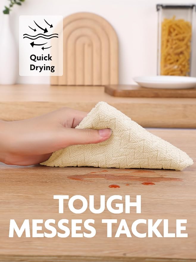 Fantasticlean Microfiber Cleaning Cloth Roll, 16" x 12"- 50 Sheets, Reusable Tear Away Microfiber Towels, Ultra Absorbent Dish Rags for Car, Home or Office (Beige Ripple)