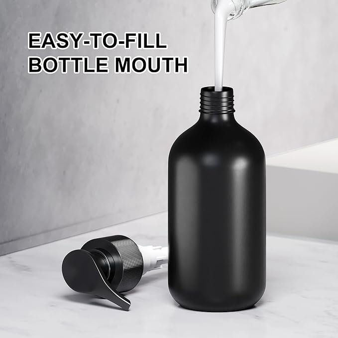 2Pcs Black Soap Dispenser, 16oz Plastic Dish & Hand Soap Dispenser for Kitchen, Empty Liquid & Lotion Dispenser Set for Bathroom Accessories