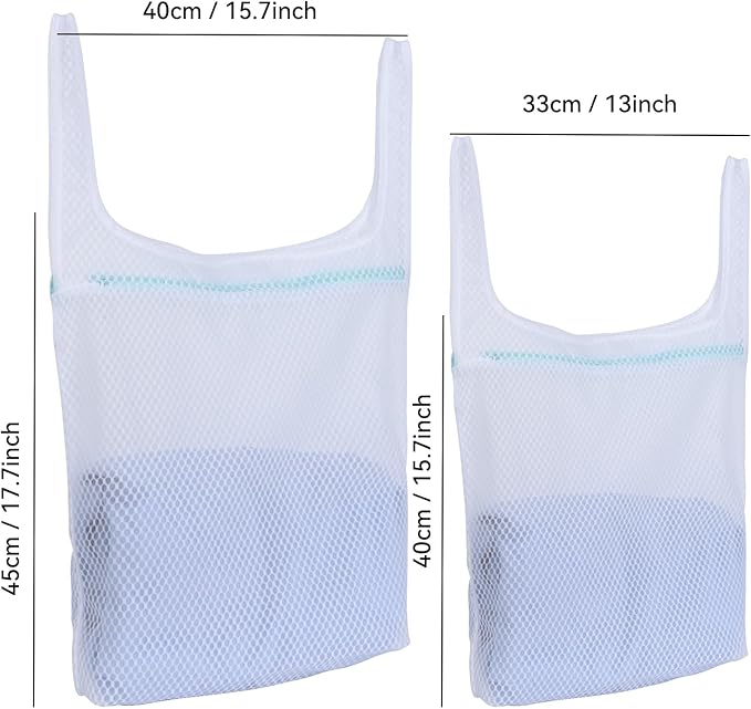 OTraki 2pc Honeycomb Mesh Laundry Bags for Delicates Garment Bag for Washing Machine With Handle 13x16 & 16x18 Inches Washing Bags for Socks Baby Clothes Don't Drying, Melting 140-176℉ White