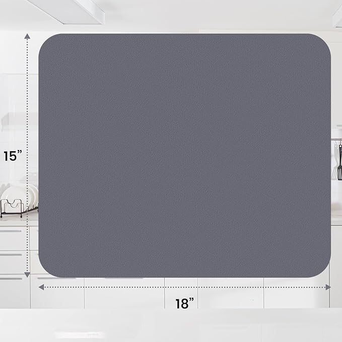 WISELIFE Dish Drying Mat Super Absorbent Drying Mat Large Dish Drying Mats for Kitchen Counter Easy Clean Dish Mat Kitchen Drying Mat15"x 18" Classic Grey