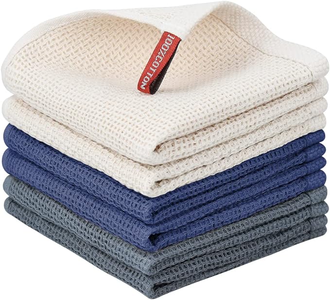 Nialnant 100% Cotton Dish Cloths for Washing Dishes,6 Pack Soft Absorbent Kitchen Towels and Dishcloths Sets,Quick Drying Dish Rags 12x12 Inches,Multi Color
