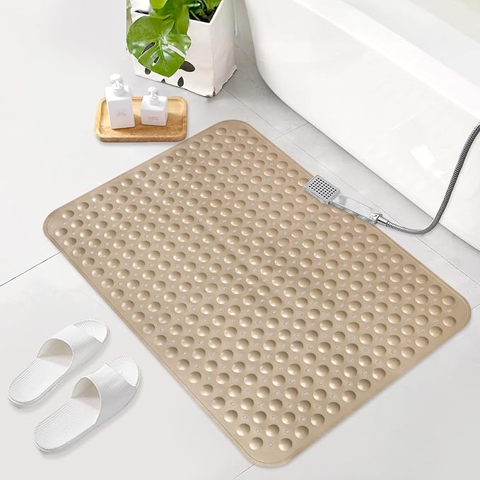Mofonky Shower Mat Non Slip: 35.4 x 23.6 Inch Extra Large TPE Shower Mats for Inside Shower - Anti Slip Shower Stall Matt with Drain Hole and Suction Cups for Elderly