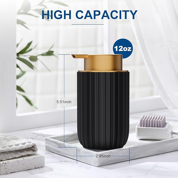 Ceramic Foaming Soap Dispenser, 12 oz Bathroom Foam Hand Soap Dispenser, Refillable Lotion Soap Dispenser with Removable Pump for Kitchen Hand Wash Dispenser, Modern Home Decor(2Pack-Black)