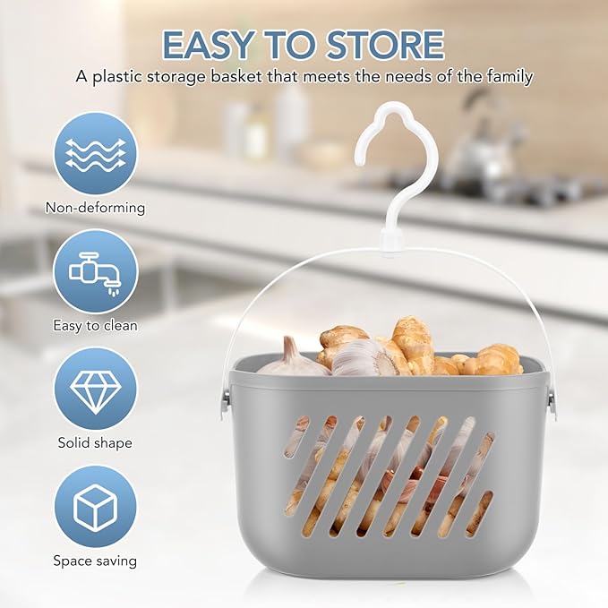 Gatuida Plastic Hanging Basket for Shower, Hanging Shower Caddy, Portable Storage Basket Kitchen Organizer with Hook for Bathroom Kitchen, 8.3 x 5.5 x 5.1 Inch (Grey)