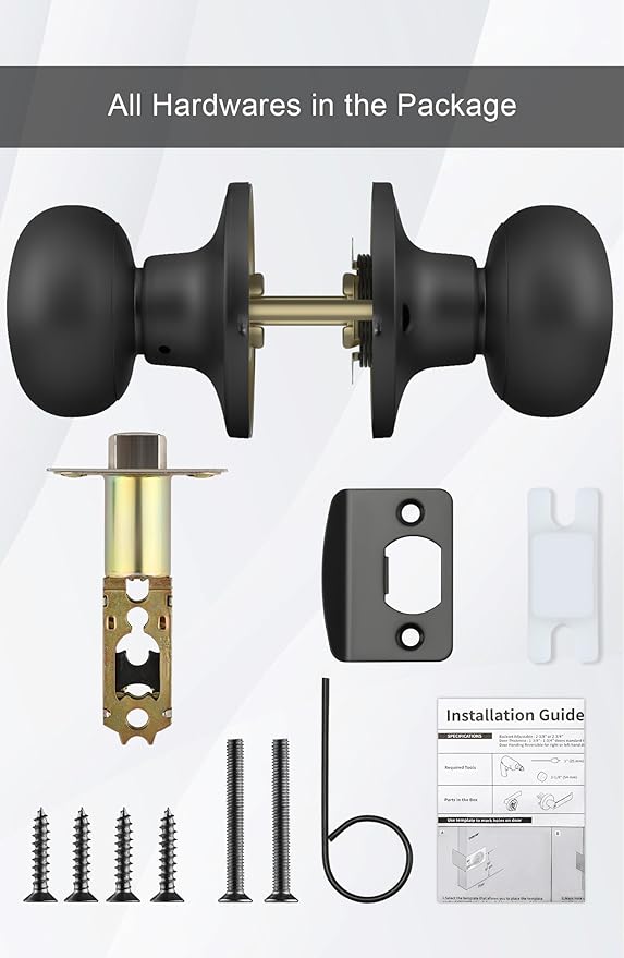 Goldenwarm Black Closet Door Knobs, Passage Door Knobs, Matte Black Door knob Without Lock for Hallway, Closet(5 Pack)