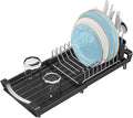 Simple Trending Small Dish Drying Rack, Compact Expandable Dish Rack with Cutlery Holder, Sink Dish Drainer for Kitchen Countertop, Black