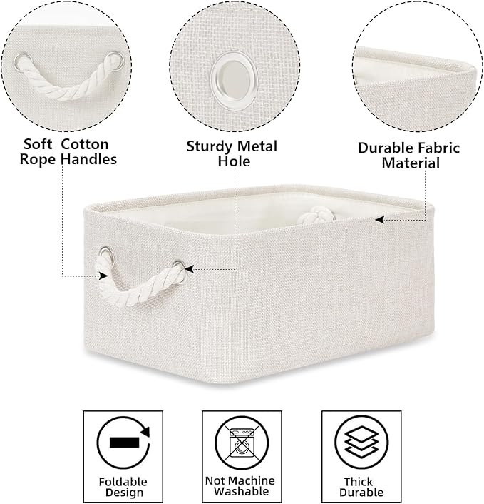 Bidtakay Small Storage Baskets for Shelves Set of 6 Biege Fabric Storage Bins for Organizing Linen Collapsible Organizer for Closet Nursery Clothes Toys 11.8 X 7.8 X 5 Inches