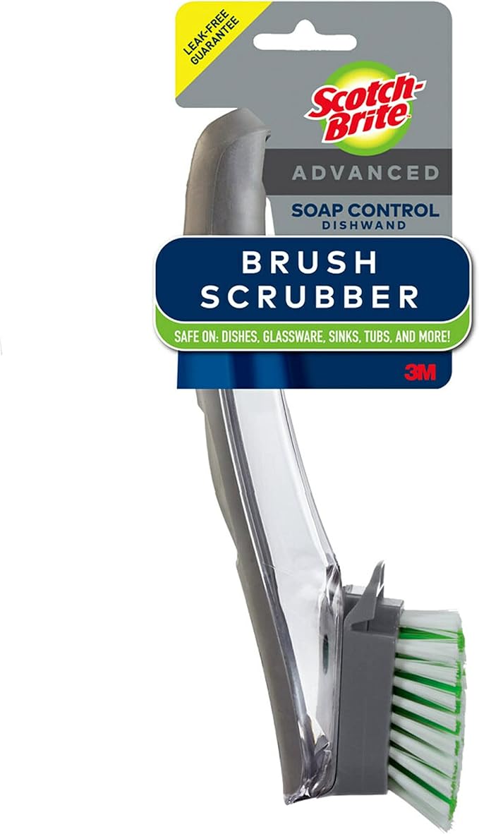 Scotch-Brite Advanced Soap Control Dishwand Brush Scrubber, Antibacterial* Dish Wand Brush with Soap Dispenser (Pack of 2)
