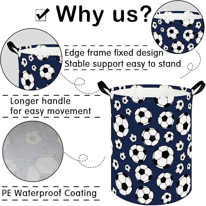 FXOLCSHE Laundry Hamper,Football Soccer Basket Kids Storage Basket,Kids Gift Basket,Waterproof foldable laundry basket,Boys soccer hamper(Soccer)