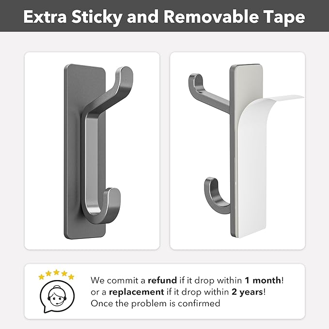 pickpiff Wall Hooks for Coat and Towel: 13LB Strong Adhesive Door Hanger Stick on, Grey 4 Pack