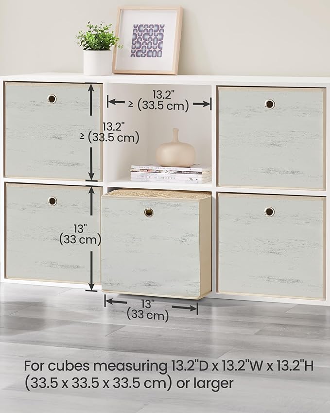 SONGMICS Storage Cubes, Set of 6 Storage Bins with Handles, Foldable Oxford Fabric and Non-Woven Fabric Storage Boxes, 13 x 13 x 13 Inches, Fit Cube Storage Unit, Vintage White URFB133W01