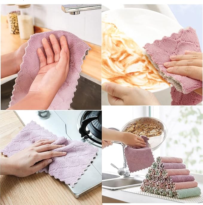 10 Pack Kitchen Cloth, Microfiber Dish Towels Washcloths, Super Absorbent Coral Velvet Dishtowels, Premium Cleaning Cloths,Non-Stick Oil Quick Dry DishTowels, Soft Tea Towels, Table Cleaning Cloths.