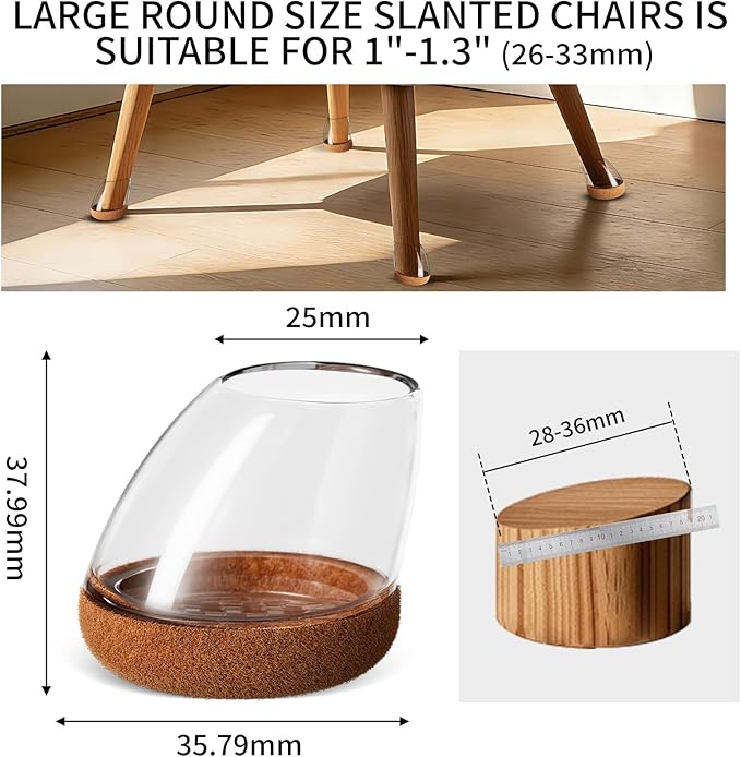Ezprotekt 16 Pcs Chair Leg Floor Protectors, Silicone Covers Felt Furniture Pads for Hardwood Floors, Chair Leg Caps for Tilted Legs(15°-25°), Anti-Scratch and Reduce Noise Round L Clear Fit (1"-1.3")