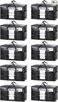 TAILI Extra Large Moving Bags, 10 Pack Black Heavy Duty Totes for Storage with Visible Window, Wrap Around Handles, Storage Bags for Space Saving, Alternative to Moving Boxes