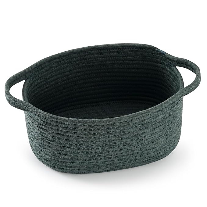 Cute Woven Storage Basket with Handle – Hunter Green Empty Gift Burr Basket for Valentines Day, Birthday, Holiday Gifts, Eco-Friendly, Decorative Organizer Bin for Nursery, Plants