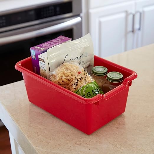 ECR4Kids Scoop Front Storage Bins, Multipurpose Organization, Red, 10-Piece
