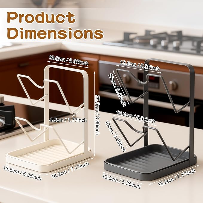 Kitchen Pot Lid Storage Rack, Pot Lid Holder With U-Shaped Vertical Slots, Multifunctional Kitchen Pot Cover Organizer for Countertop, With Removable Drip Tray for Stove Top (White)