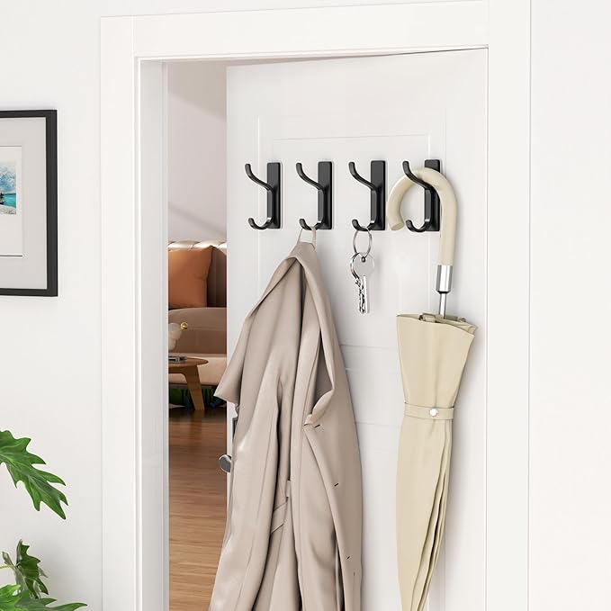niffgaff Wall Hooks for Coat and Towel: 13lb Adhesive Door Hanger Stick On, Sticky Hook for Wall, Closet, Bathroom - Black, 6 Pack