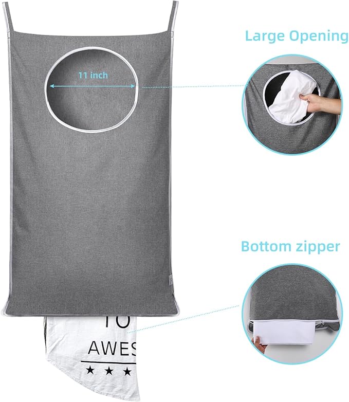KEEPJOY 2Pack Space-Saving Hanging Laundry Bag, Door Laundry Hamper with 2 Different Types of Hooks, 30x20 Inch Oxford Fabric Laundry Storage Bag for Dirty Clothes (Grey-2Pack)