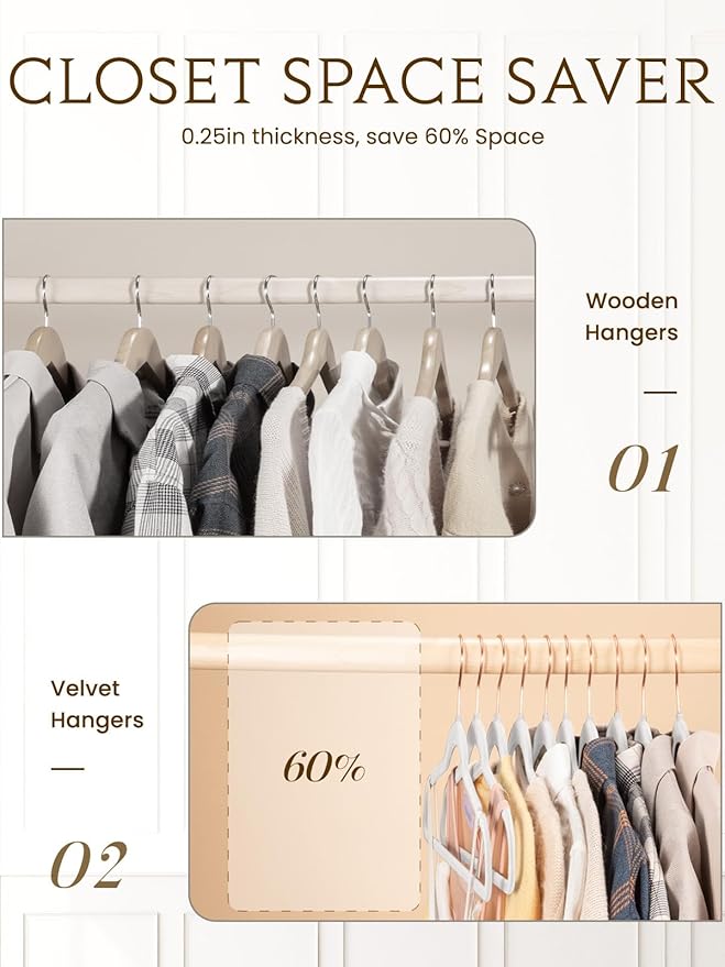 Smartor White Velvet Hangers 50 Pack, Non Slip Clothes Felt Hanger Heavy Duty for Coat, 360° Rotating Rose Glod Hook, Premium Slim Space Saving Hangers for Closet Organizer and Storage
