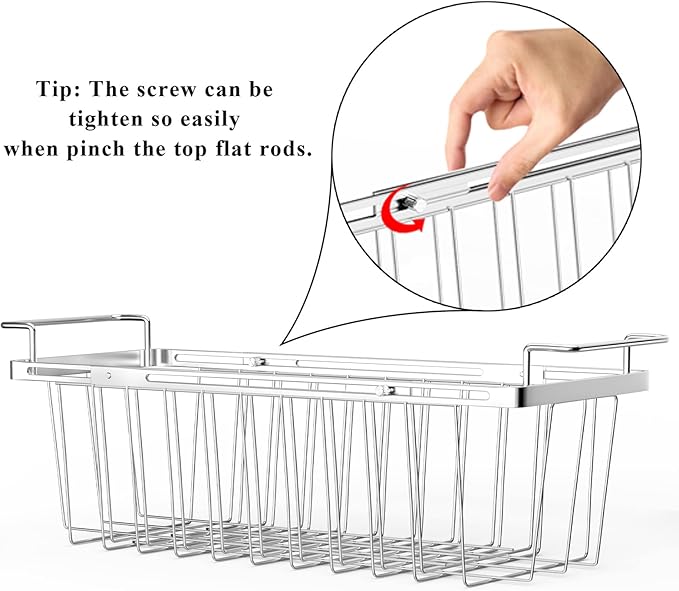 Orgneas Freezer Baskets for Chest Freezer, Capacity Expandable Deep Freezer Organizer Bins Adjustable From 16.5" to 26.5" Stainless Steel Wire Basket Storage with Hanging Handles