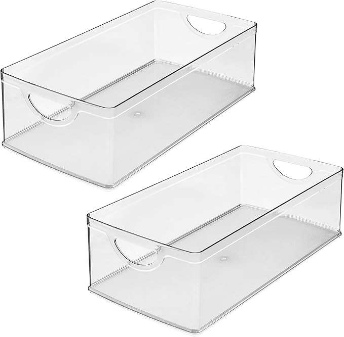 iDesign Stackable Clear Plastic Extra Long Storage Bin, Organizer for Kitchen Cabinet or Pantry, 2-Pack