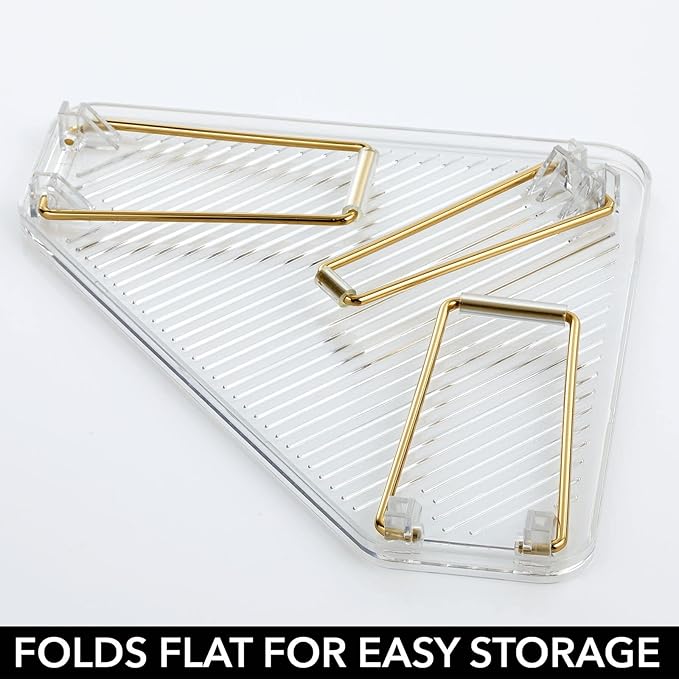 mDesign Plastic/Steel Corner Stackable Rack, Storage Organizer Shelf for Bathroom, Vanity, Countertop, Sink, Cabinet, Holds Makeup, Shower Accessories, Ligne Collection - 2 Pack - Clear/Soft Brass