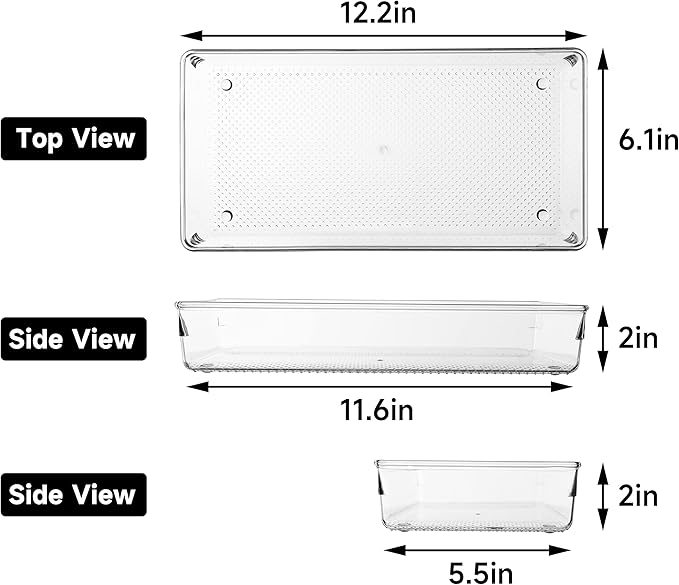 ihomecooker 5 Pack Clear Plastic Drawer Organizer Tray Cutlery Utensil Makeups Drawer Silverware Organizers 12" X 6"