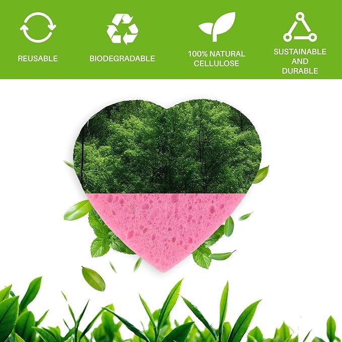 50-Count Heart Shape Compressed Facial Sponges,100% Natural Cellulose Face Sponge Spa Sponges for Removing Dead Skin, Dirt and Makeup(Pink)