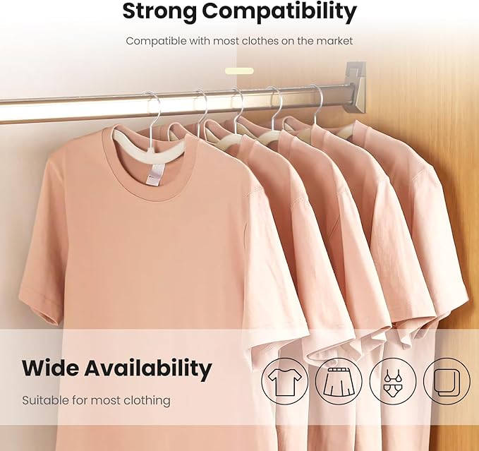 Jiang&Rong 50 Pack Velvet Short Neck Hangers, Non-Slip Felt Hangers, with 360° Swivel Hook, Space Saving Design for Sweaters, Coats, Shirts (Beige)