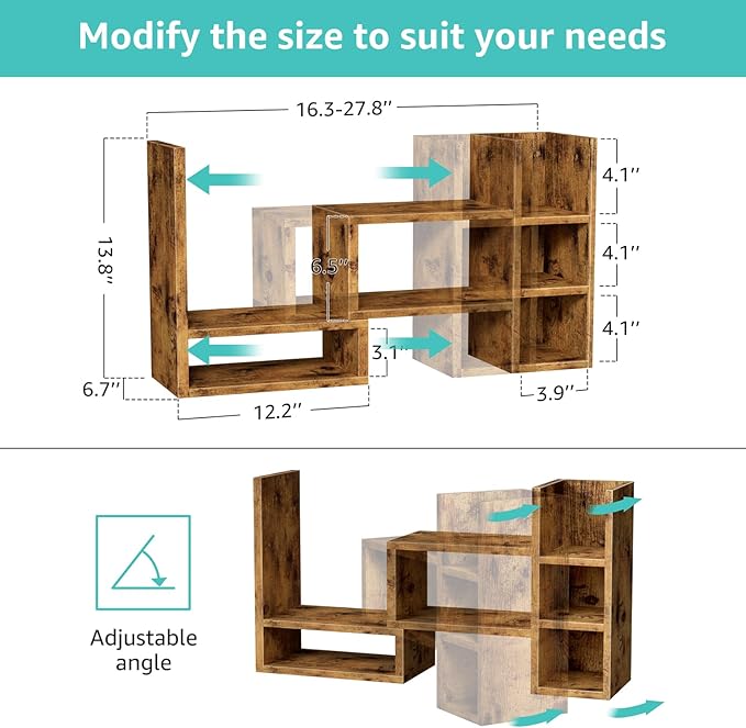 Desk Shelves Desktop Orgnizer Shlef - Rustic Office Organization for Top of Desk Organizers and Accessories Corner Bookshelf Table Top Shelving Small Hutch Decorations for Office