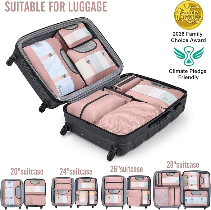 Veken 8 Set Packing Cubes for Travel Essentials, Suitcase Organizer Bags in 4 Sizes, Carry-On Luggage Accessories with Large Laundry & Hanging Toiletry Bag, Must-Have for Airplane, Road Trip & Camping