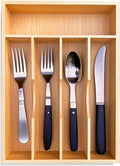 Bamboo Kitchen Drawer Silverware Organizer, 9 Inch Silverware Utensils Tray Holder for Small Drawer, Cutlery Tray, Wood Caddy for Flatware Cutlery Knives 5-Slots