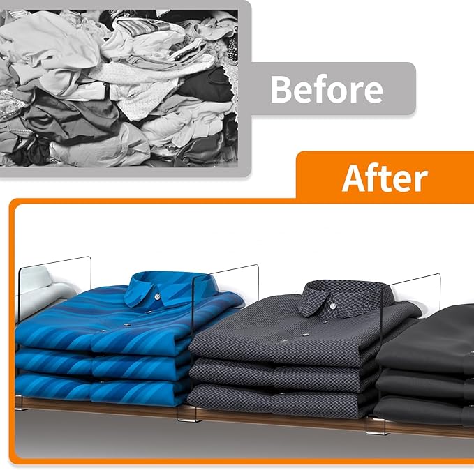 Clear Acrylic Shelf Dividers for Closet Organization - 10 Pack Closet Shelf Divider for Sweatshirt,Towel,Bag,Purse,Clothing,Sweater Organizer,Plastic Dividers and Separators for Shelves and Bedroom
