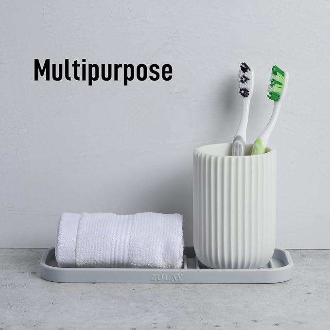Zulay Kitchen (9x3.5in) Sponge Holder for Kitchen Sink - Flexible Heavy-Duty Multipurpose Sink Caddy - Counter Organizer for Kitchen, Bathroom, Makeup, Trinkets & More! (Grey)
