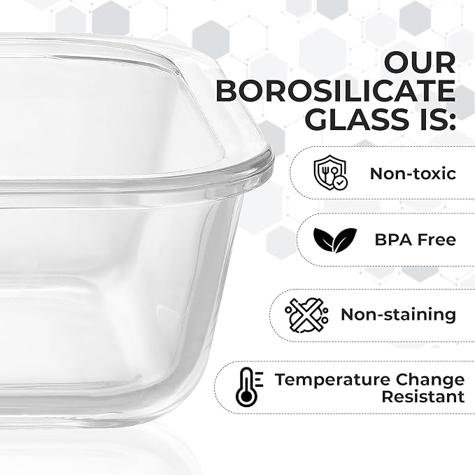 Zulay Kitchen 5 Piece Large Glass Tupperware Container Set with Lids - Premium BPA Free Borosilicate Glass Food Storage Containers - Leak-Proof Meal Prep - Microwave, Freezer & Oven Safe - Gray
