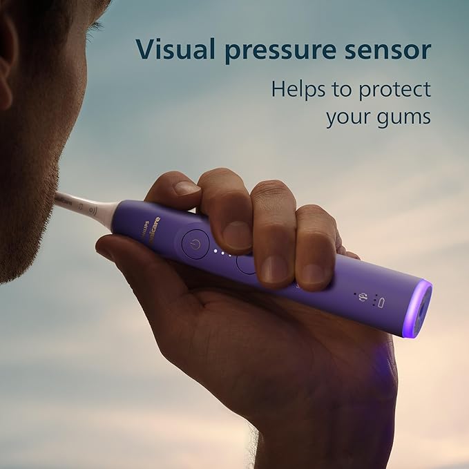 Philips Sonicare 6700 Series Electric Toothbrush - Next-Generation Sonicare Technology, Pressure Sensor, 9 Brushing Settings, SmarTimer, BrushPacer, 21-Day Runtime, Travel Case, Purple, HX7417/04