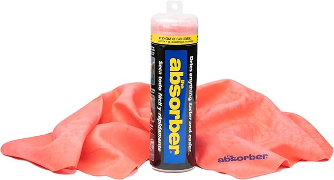 CleanTools the absorber® Large 27-Inch x 17-Inch, Red - Synthetic Premium Drying Chamois Cloth for Car - Super Absorbent, Scratch-Free and Washable