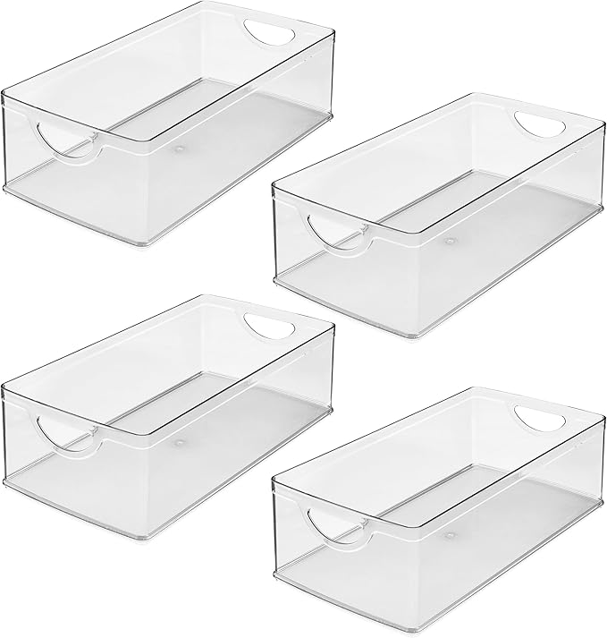 iDesign Stackable Clear Plastic Extra Long Storage Bin, Organizer for Kitchen Cabinet or Pantry, 4-Pack