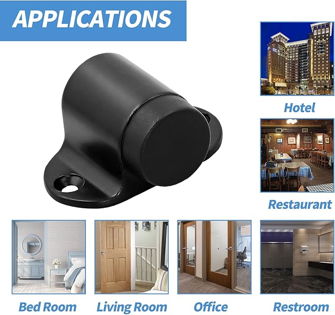 5pcs Floor Mount Door Stopper, Heavy Duty Door Stop Flat Black Doorstop with Rubber Bumper & Stainless Steel Screws, 1.06 Inch Height