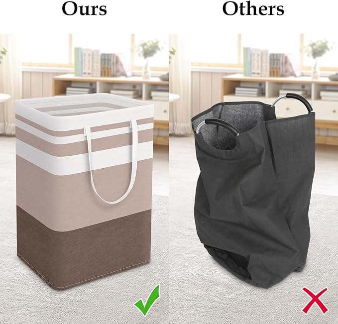 StorageRight Large Collapsible Laundry Basket Hamper with Easy Carry Handles，Freestanding Clothes Hampers for Laundry, Bedroom, Dorm, Towels, Toys, 75L, Khaki
