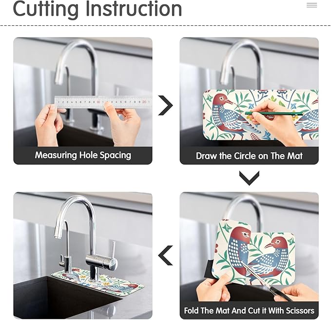 Kitchen Sink Splash Guard Sink Faucet Mat Faucet Handle Drip Catcher Drain Mats for Kitchen Bathroom Countertop Absorbent Dish Drying Mat Pad 2pack 14.7x5.4Inch Retro Floral Birds