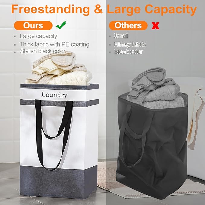 FairyHaus Laundry Basket 100L, 2Pack Laundry Hamper with Easy Carry Handles, Collapsible Laundry Baskets Hampers for Bathroom Clothes Storage Black