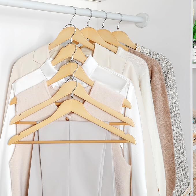 TOPIA HANGER Wooden Hangers 30 Pack, Space Saving Coat Hanger with 360° Swivel Cascading Loop Hook, Non Slip Pants Bar and Shoulder Notches for Camisole, Jacket, Suit, Clothes Hangers -CT74N30