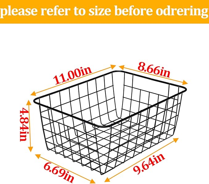 LeleCAT Wire Baskets with Handles Wire Storage Organizer Bin Baskets, Pantry, Closets, Bedrooms - Set of 2（Black）