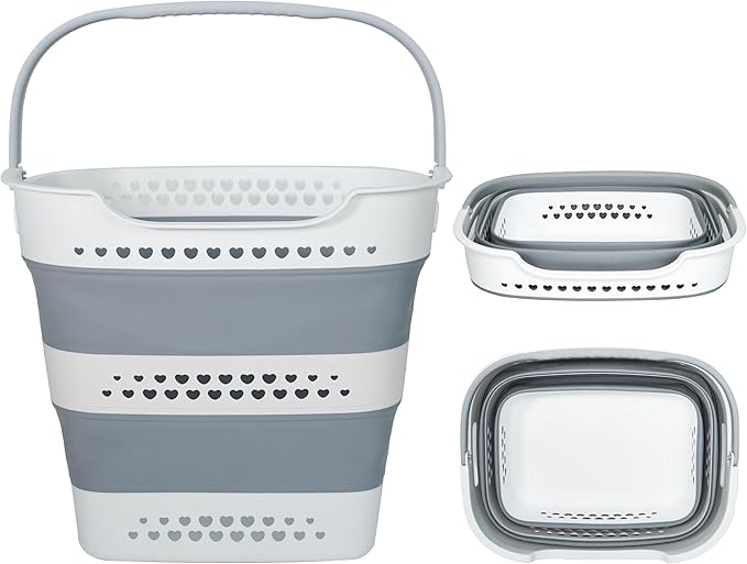 Large Collapsible Laundry Baskets for Dirty Clothes, Plastic Laundry Hamper for Dorm Bedroom Blankets, 43L Foldable Clothes Hamper for Laundry, Space Saving Pop-Up Storage Container/Organizer