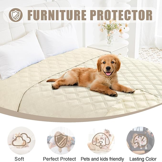 Smiry Waterproof Dog Bed Cover Blanket 52x82, Soft Reversible Pet Blanket, Washable Leakproof Cats Dogs Couch Cover for Sofa, Couch, Furniture, Lattice, Beige/Beige