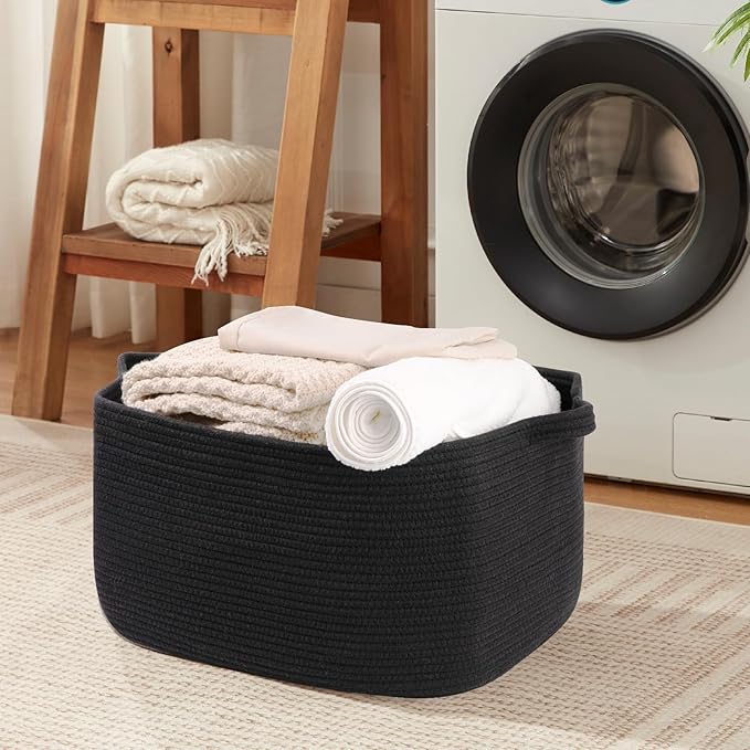 70L Large Blanket Basket, 21.6" x 16.9" x 11.8" Woven Storage Basket for Living Room, Nursery Blanket Storage for Toys, Towels, Dirty Clothes (Black)