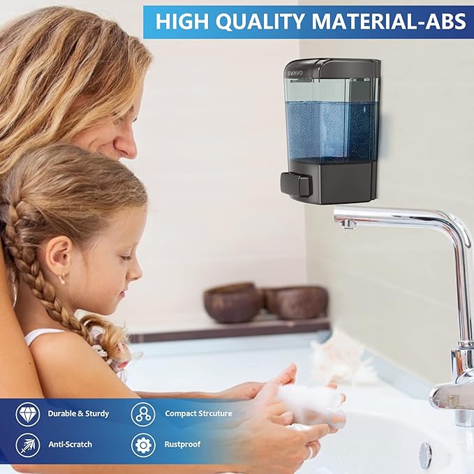 SVAVO Wall Mounted Soap Dispenser Kitchen Bathroom Manual Soap Dispenser Refillable Hand soap Dispenser for Liquid Contianers Shampoo Gel Chamber for Household Commerical 23.7oz (700ml) ABS